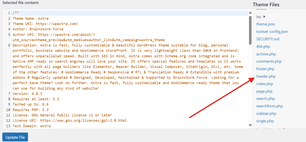 Ouvrez le fichier header.php