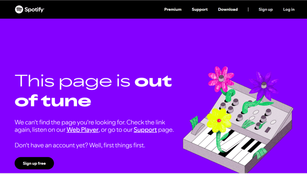 Page d'erreur 404 de Spotify