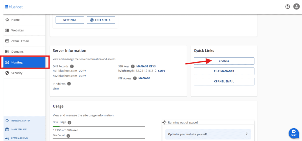 Bluehost cPanel