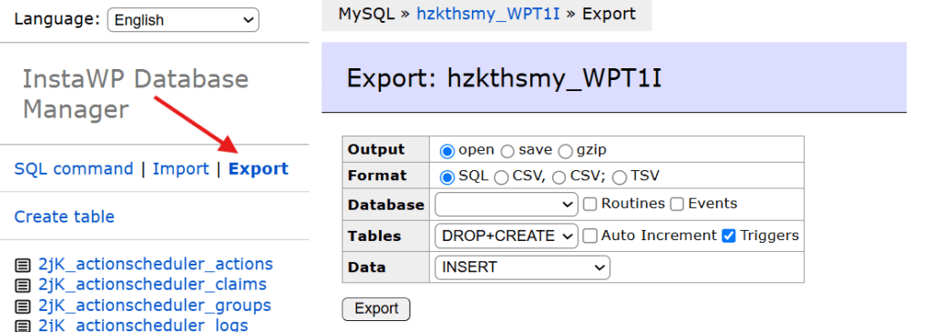 Cliquez sur Exporter pour afficher le contenu
