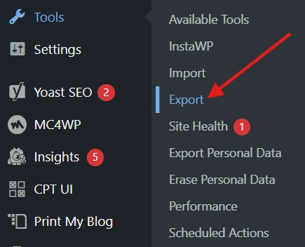 Outil d’exportation WordPress