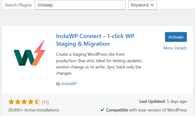 installer la migration instaWP  